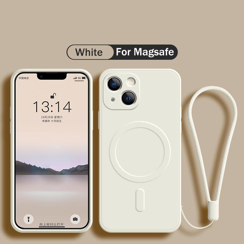 Original Silicone For Magsafe Magnetic Wireless Charge Case for iPhone 16 15 14 13 12 Mini 11 Pro Max X XR XS Plus Lanyard Cover
