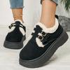 Fashion Thick Sole Plush Winter Cotton Shoes Women Fashion Buckle Platform Snow Boots Woman Warm Fleece Lining Flat Bottom Ankle Boots