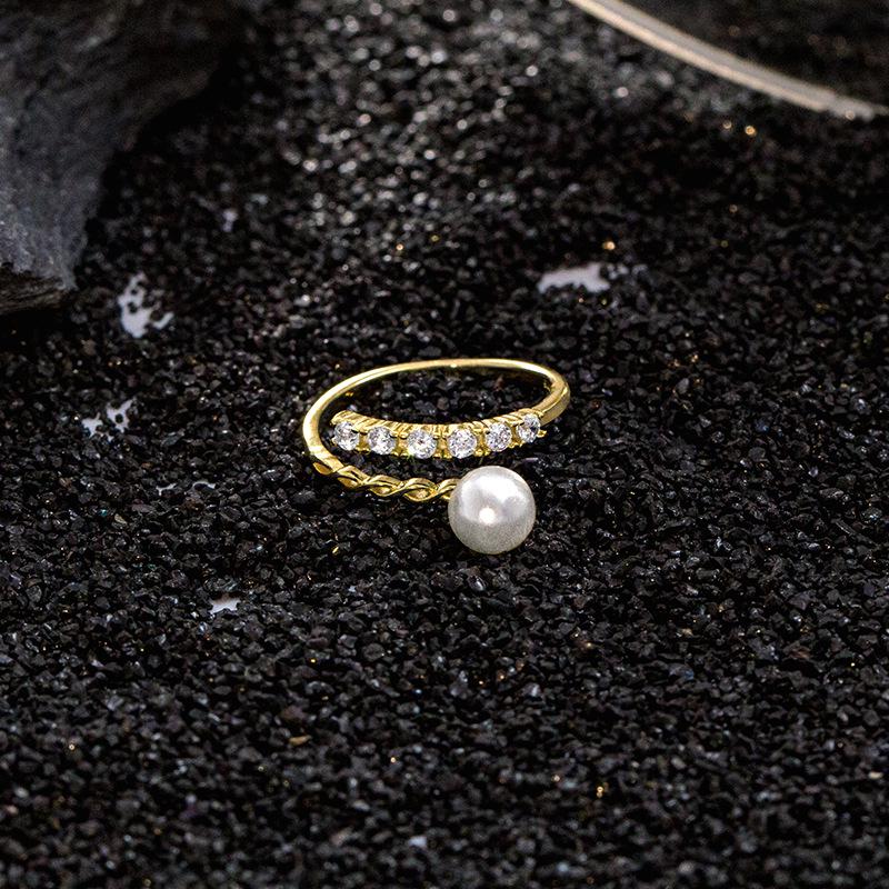 Banyan Tree S925 Silver Zircon Pearl Adjustable Ring – Women’s Luxury Korean & Japanese Style Celebrity Fashion.
