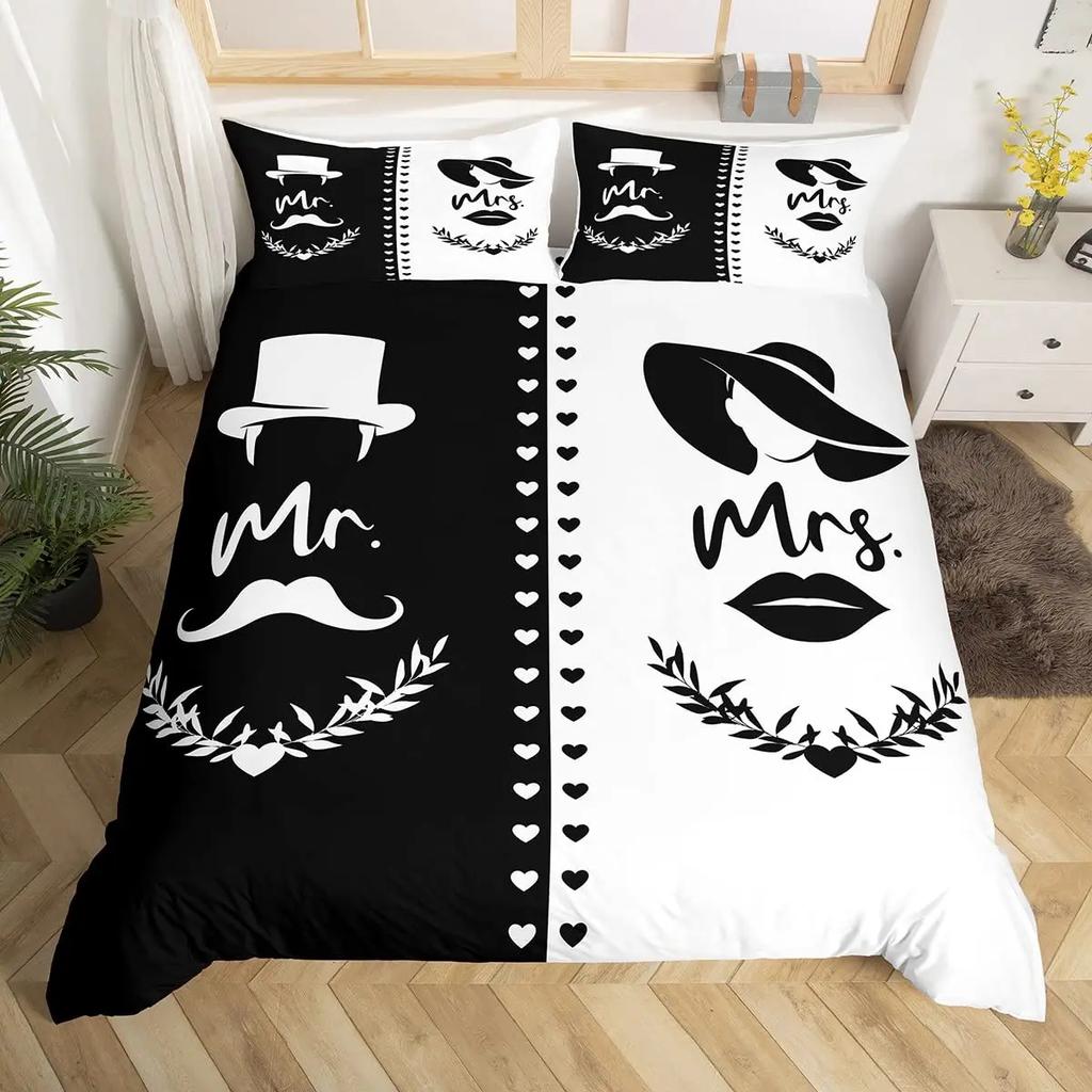 Mr And Mrs Duvet Cover Set King Black Love And Gold Bedding Set For Couples Cute Romantic Valentines Gifts Comforter Cover Sets