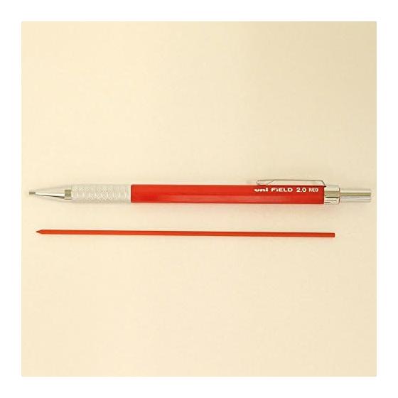 Mitsubishi Pencil Field 2 Mechanical Pencil, Red Lead, M207001P.15, Knock Type, Knurled Metal Grip, Lead Color: Red, Lead Diameter: 2.0mm, Weight: