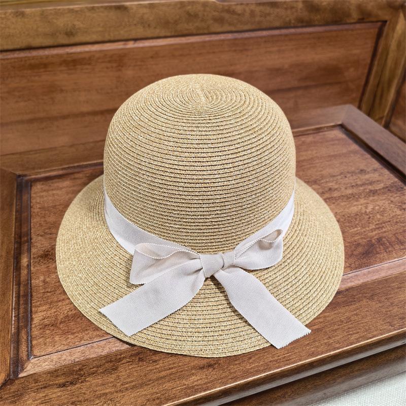 Hat schoolgirl tide bucket hat breathable straw pot hat foldable sun hat sunscreen top hat bow