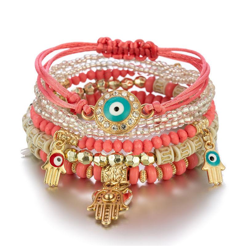 5pcs/set Bohemia Beaded Bracelet Blue Eyes Stretch Bracelet Set Jewelry Gifts For Women Girls