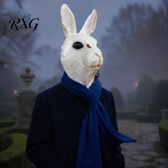 Maschera di Halloween con Visione Illimitata, Testa di Coniglio per Adulti, Cappuccio in Lattice di Coniglio Realistico, Costume Animale Morbido Ecologico, Accessorio per Festa di Carnevale Cosplay