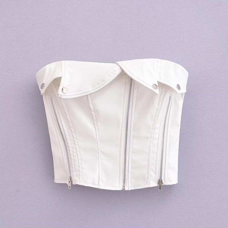 

Мода Ветер 2023 Осень и Зима Новое поступление Женский Стильный Универсальный На молнии Приталенный Без спины Топ-труба Металлический Обтягивающий Топы White L