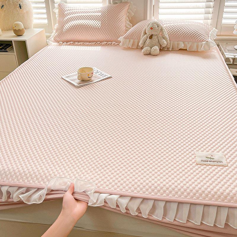 Summer Cool Ice Silk Lace Mat Set: Bean Ice Mat, Bed Sheet, and Mattress Protector with Free Shipping.