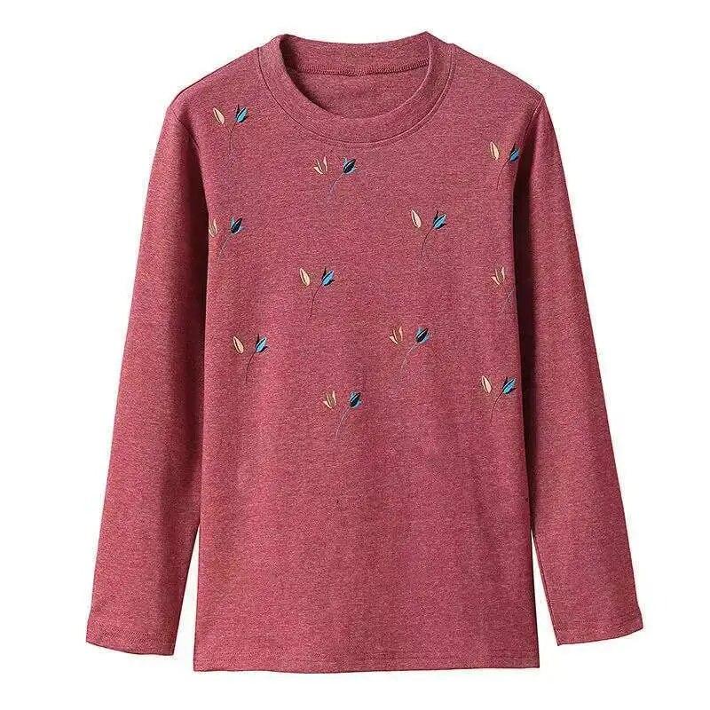 New Women's Spring Autumn Long Sleeves Bottoming Shirt Round Neck Loose Mom Tshirt Fashion New Solid Color Top M-5XL