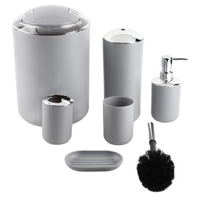 Set di Accessori da Bagno 6 pezzi/set Portaspazzolino, Cestino, Dispenser di Sapone (Grigio)