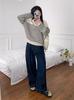 Women's French Retro Striped Half-Zip Knit Sweater - High Neck, Loose Fit for Autumn/Winter