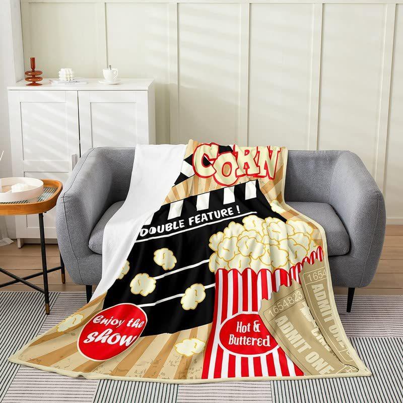Movie Night Popcorn Printed Blanket for Sofa Bed Travel Camping Living Room Office Conditioning Blanket for All Seasons Gifts