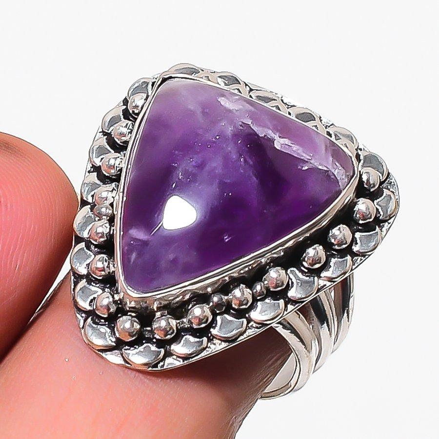 Natural Sage Amethyst Gemstone 925 Sterling Silver Jewelry Ring Size 8 s6J20