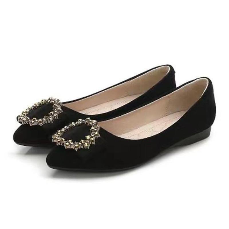 

New shallow mouth flat bottom pointed women s single shoes autumn versatile shoes soft sole non-slip black work shoes Doudou shoes 40