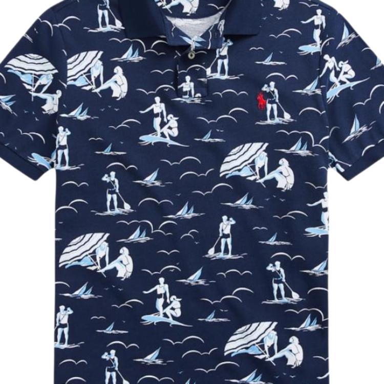Polo Ralph Lauren Sport Bedrucktes Kleines Pony Logo Besticktes Kurzarm-Poloshirt Herren Poloshirts Marineblau MNPOKNI1N821197-400