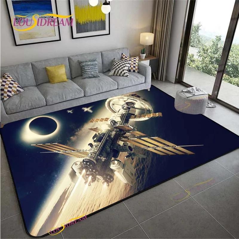 3D Space Ship Station Carpet for Living Room Bedroom Table Cinema Rug Kitchen Door Kids Un-slip Floor Mat Alfombra Birthday Gift