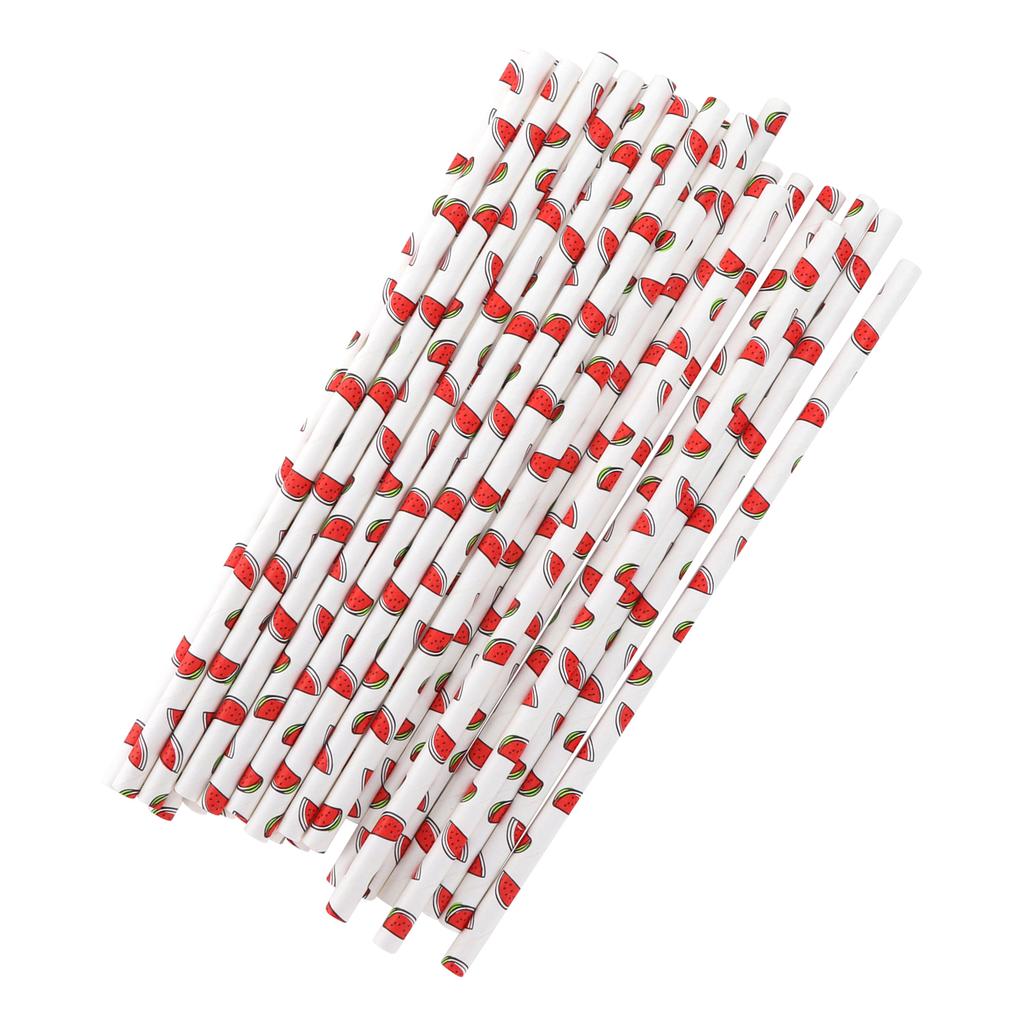50pcs Beverage Straws Fruit Pattern Biodegradable Paper Straws for Beach Party PicnicWatermelon
