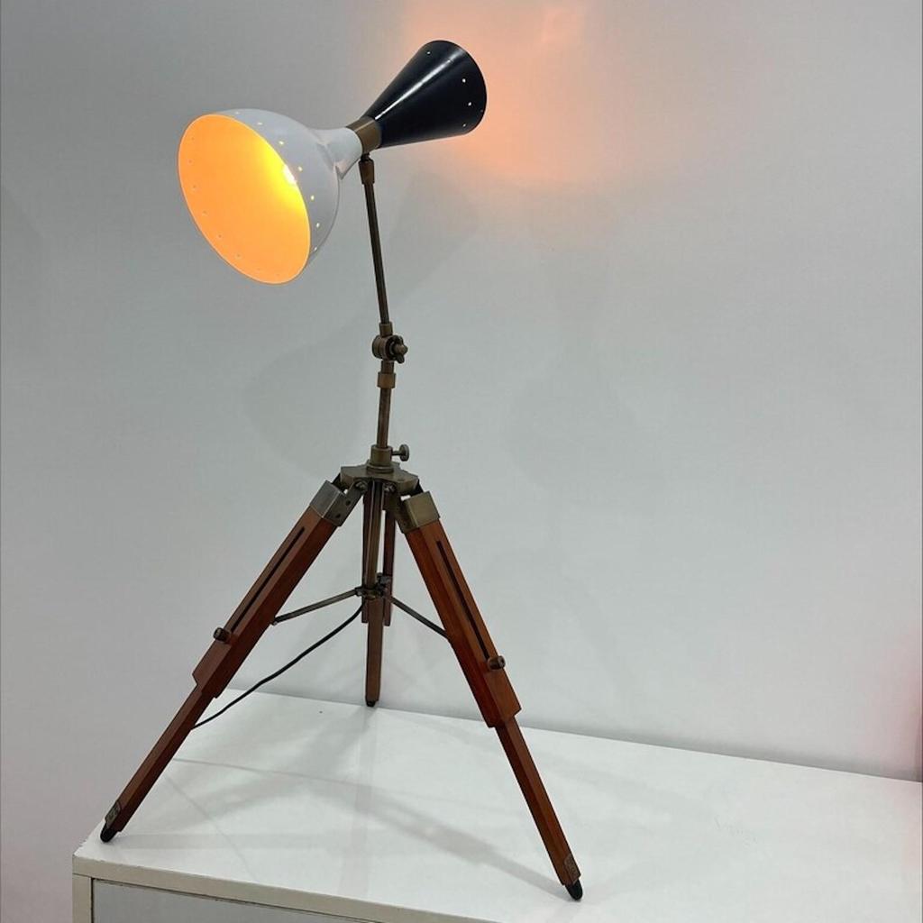 Abajur pentru lămpi de masă cu suport trepied, metalic, pentru birou, lampă decorativă de birou, cu picioare, 30", lampă de la mijlocul secolului