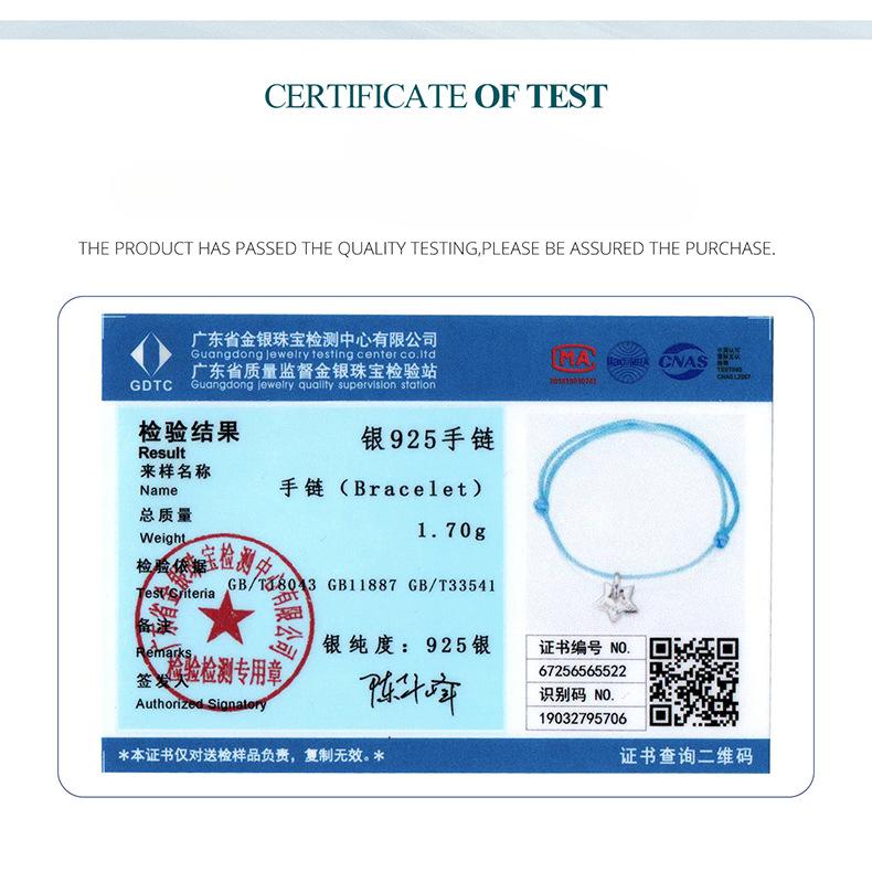 S925 Sterling Silver Lucky Five-Pointed Star Bracelet, Blue Adjustable Star Bracelet Jewelry