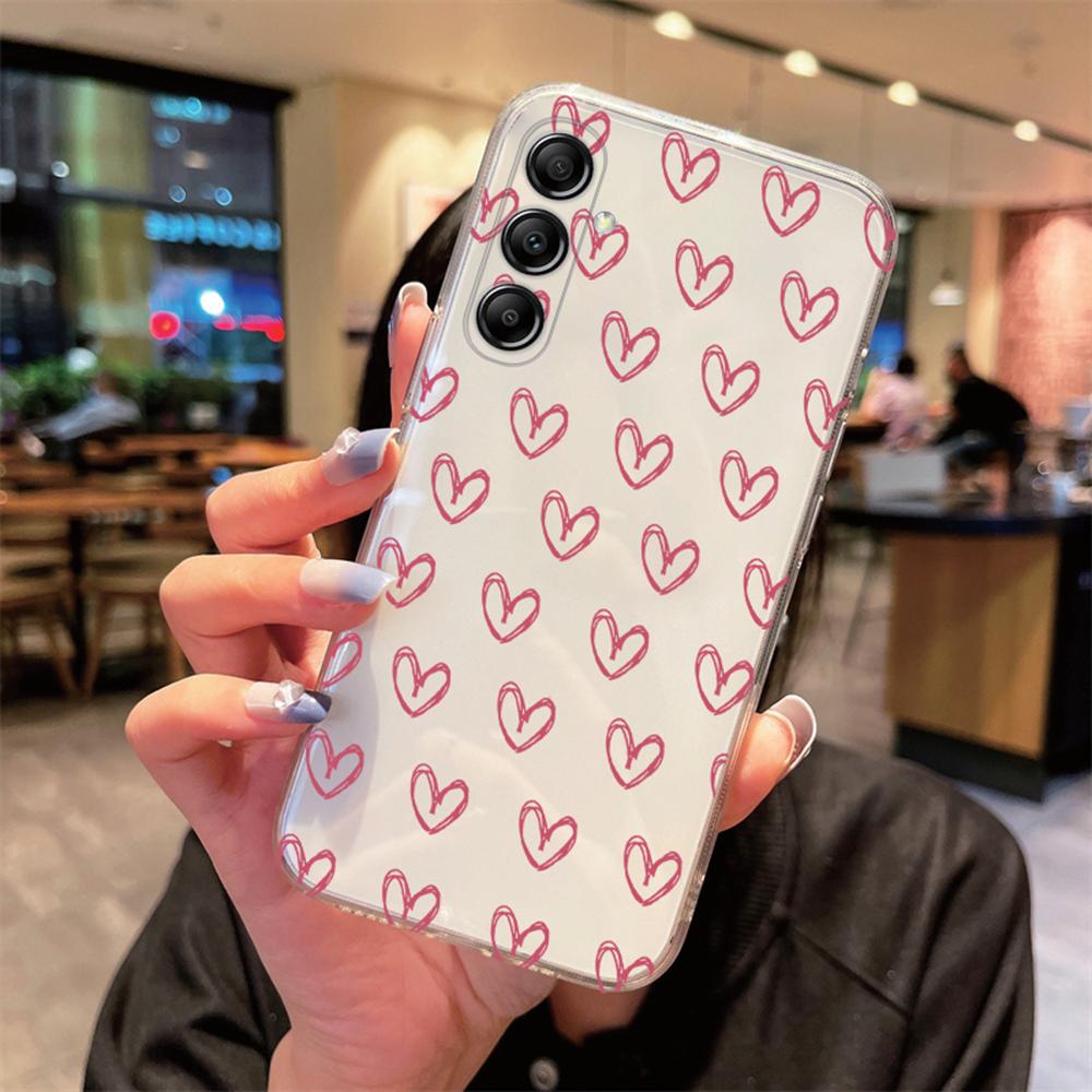 For Samsung Galaxy A54 Heart Love Phone Case A14 A24 A34 A15 A25 A35 A55 A06 Non-Yellowing Transparent Clear Cover Silicone Back