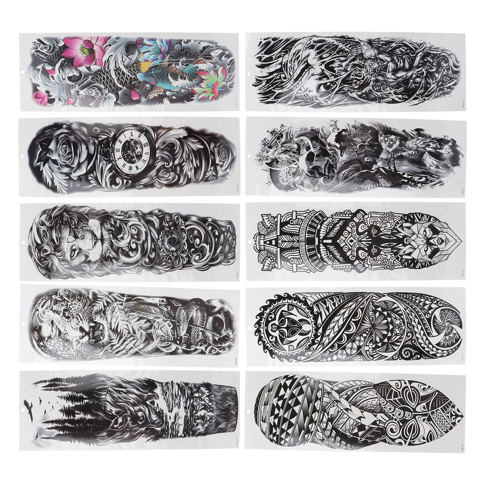 

10pcs Full Sleeve Temporary Tattoos Stickers Large Unisex Watrproof Arm Fake Tattoo