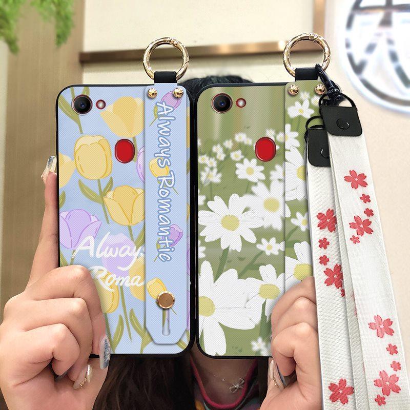 Silicone Phone Holder Phone Case For OPPO F7 Waterproof Oil Painting Fashion Design Durable Anti-dust Wrist Strap Flower