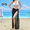 Women Beach Skirt Lace-up Solid Color See-through Thin Quick-Drying Flowy Skirt Sun Protection Bikini Cover Up