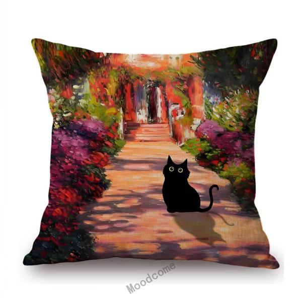 Lovely Cute Funny Humorous Black Cat In World Famous Oil Painting Deviant Art Home Decorative Sofa Pillow Case Cushion Cover
