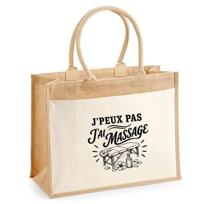 Sac cabas - PLANETEE - J'peux pas minimaliste - Toile de jute et coton - 21 L (43×33×21 cm) - Anses 65 cm