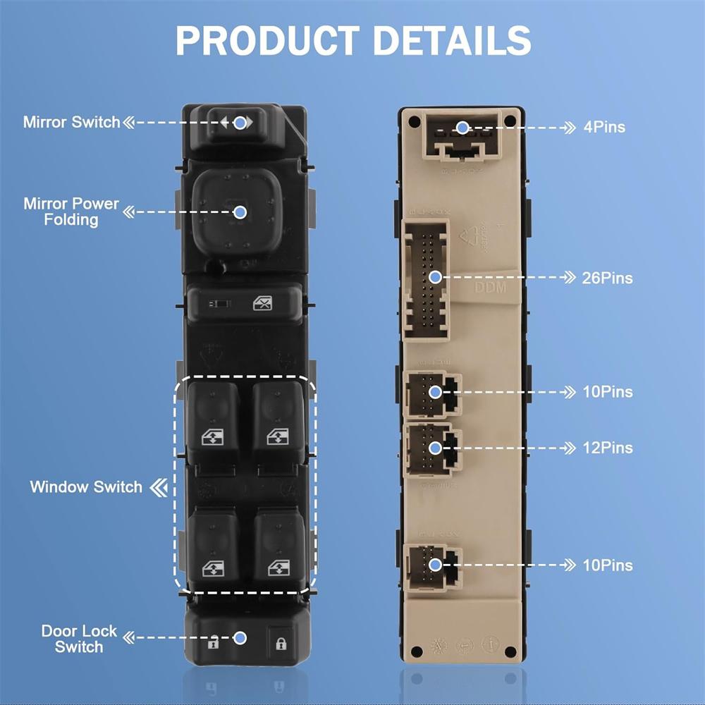 Front Left Window Switch for Chevrolet Silverado 1500/2500/3500 Sierra 1500 Replace# 15883323, 901-075, DWS-220