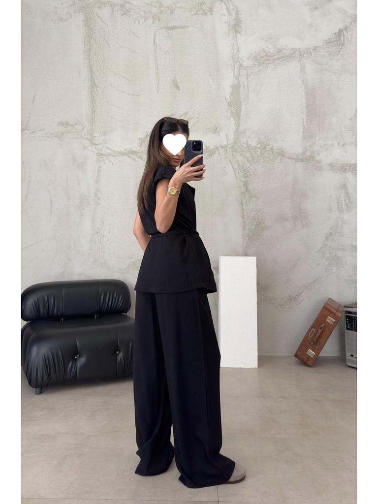 European & American Fashion Sleeveless Tie Cardigan and Long Pants Set