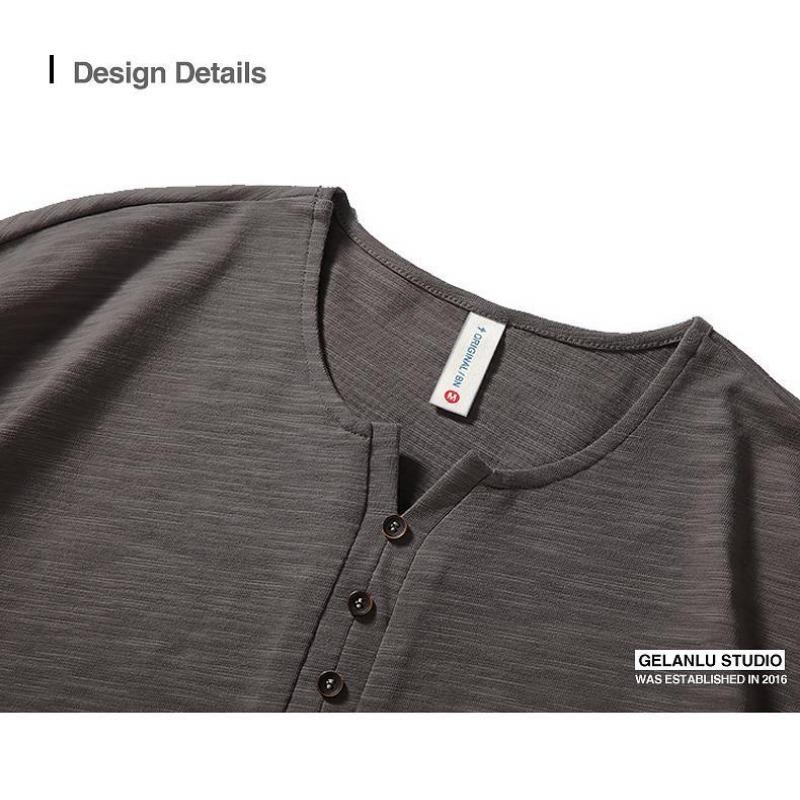 Men Dark Gray Henley Neck Pocket Short Sleeve T Shirt