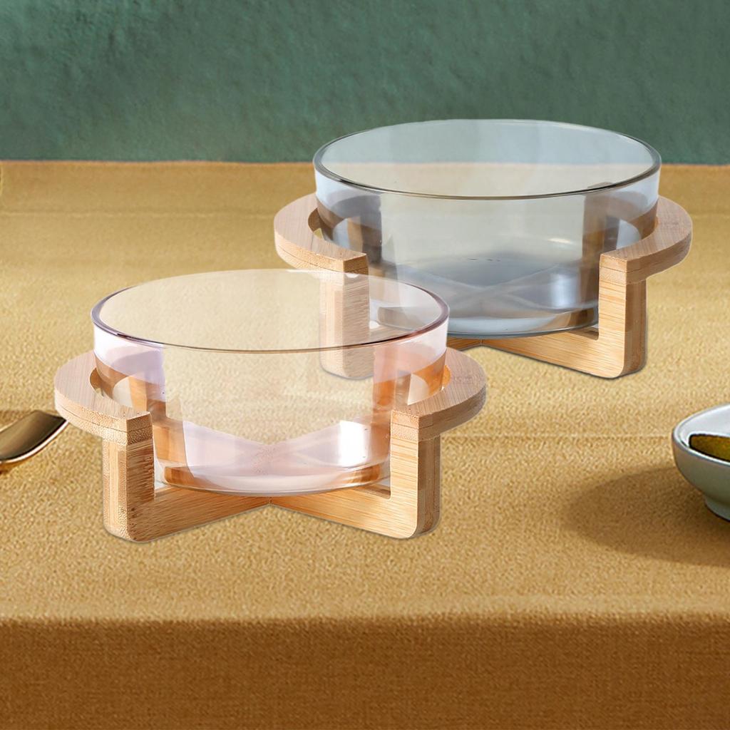 Salad Bowl with Wooden Stand Elegant Round Practical Dessert Bowl Food Bowl Cake Bowl for Dinner Chips Appetizer Dessert Family