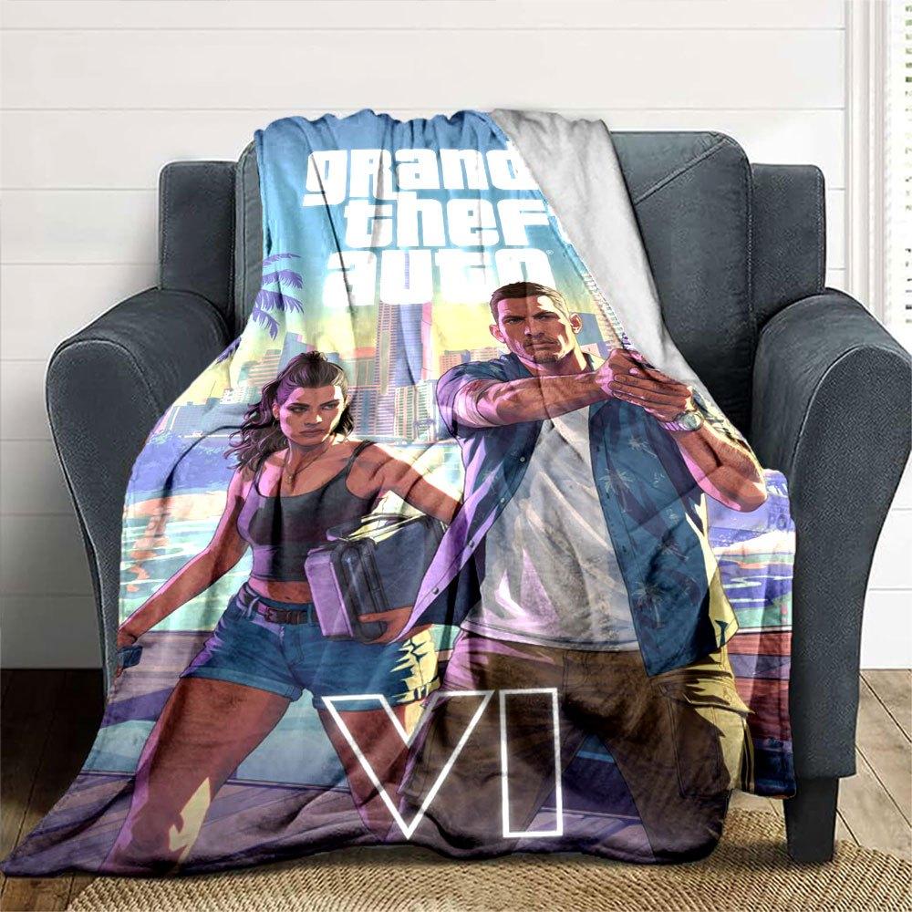 1ks Měkká flanelová deka Grand Theft Auto s designovým potiskem Útulná deka pro všechna roční období, ideální na pohovku, postel, do kanceláře
