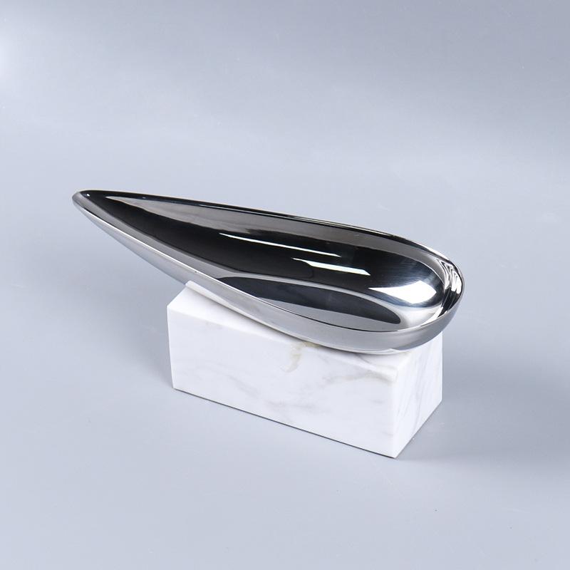 Marble Base Decorative Tray, Conical Stainless Steel Tray, Metal Trays, Home Living Room Coffee Table Desktop Storage Tray
