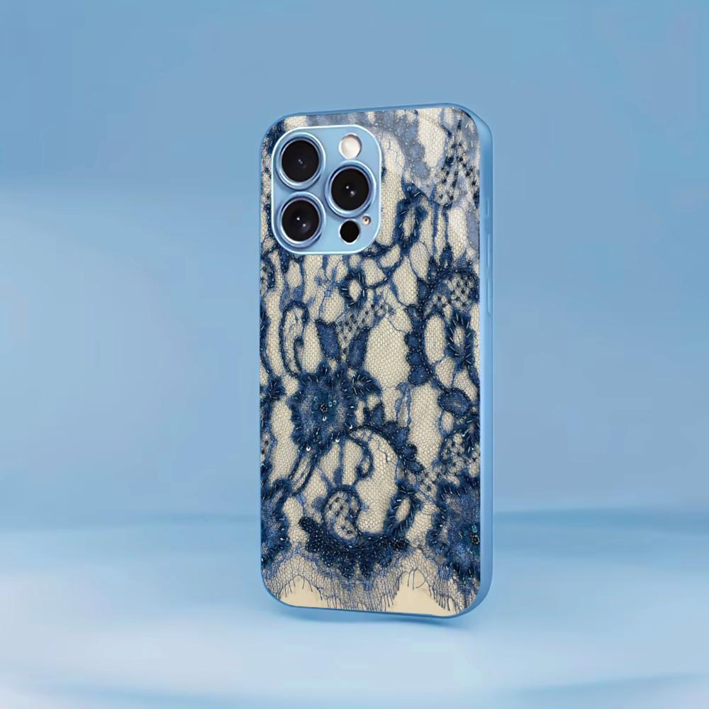 Elegant Blue Lace Print phone case for iphone 17 case for iphone 17 pro max cover Glass for iPhone 17 16 15 14 13 12pm Pro Plus