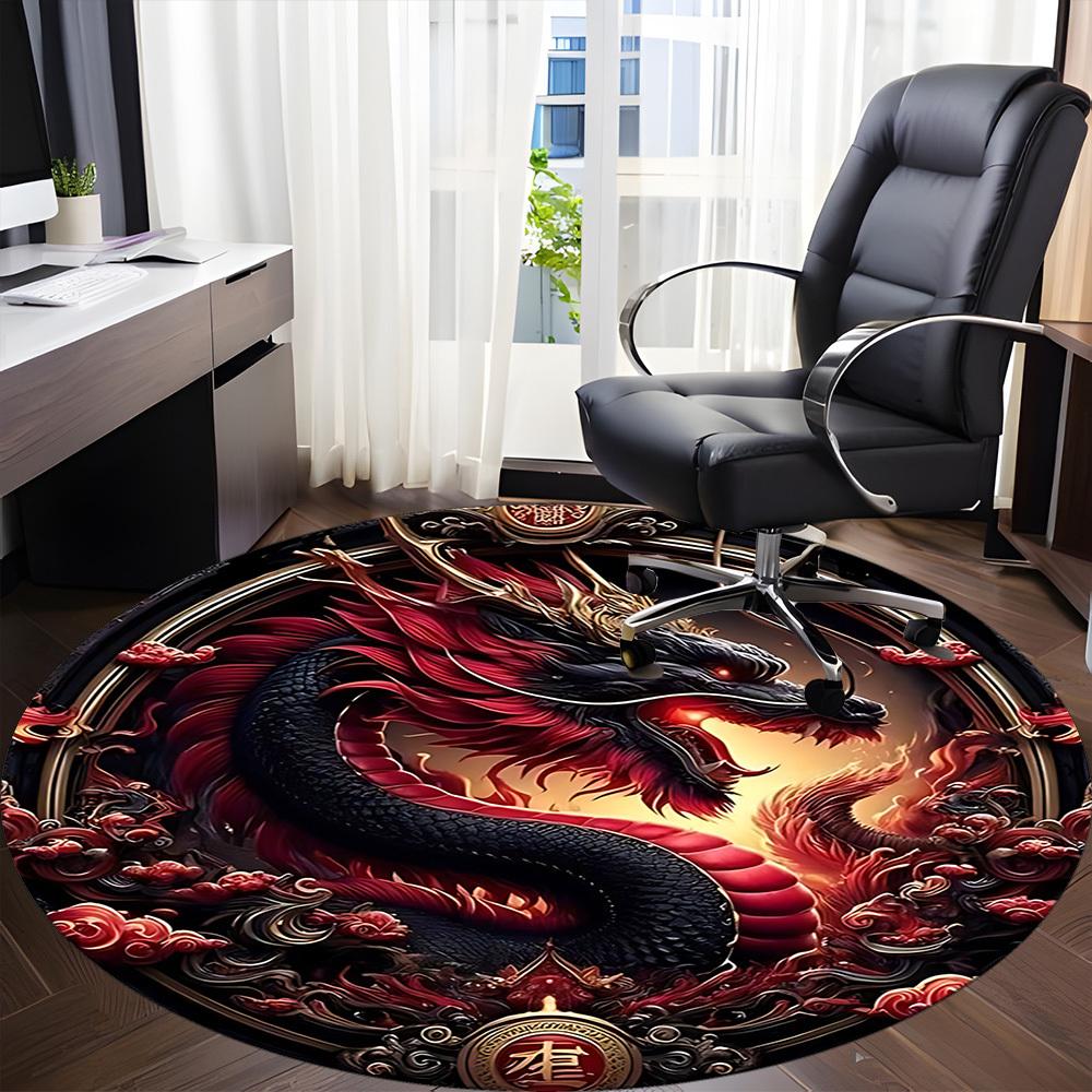 1pc Dragon Phoenix Office Round Area Rug, Under Office Chairs Bedroom Living Room Home Decor, Room Deco, Available in Various Sizes