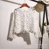 Summer Thin Knitted Sweater Women's Embroidered Hollow Long-sleeved Beach Clothes Women's Top Lace-up Jacket Versatile