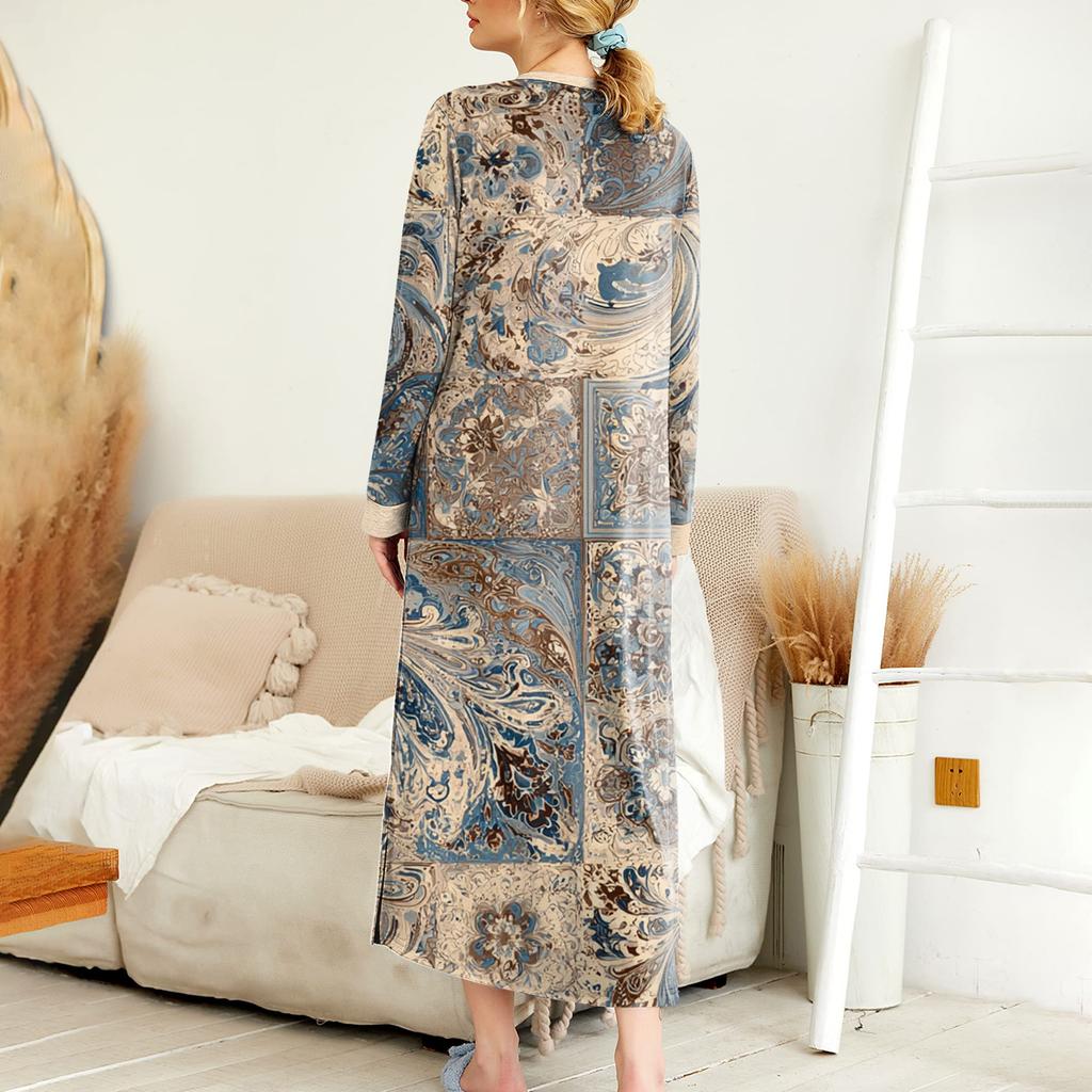 Dámská noční košile dlouhá společenská V-výstřih noční košile s kapsami