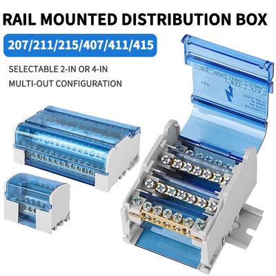 Caja de distribución de 125 A con bloque de bornes para carril DIN UK207/211/215/407/411/415, 1/2" de entrada y varias salidas, caja de conexiones eléctricas.