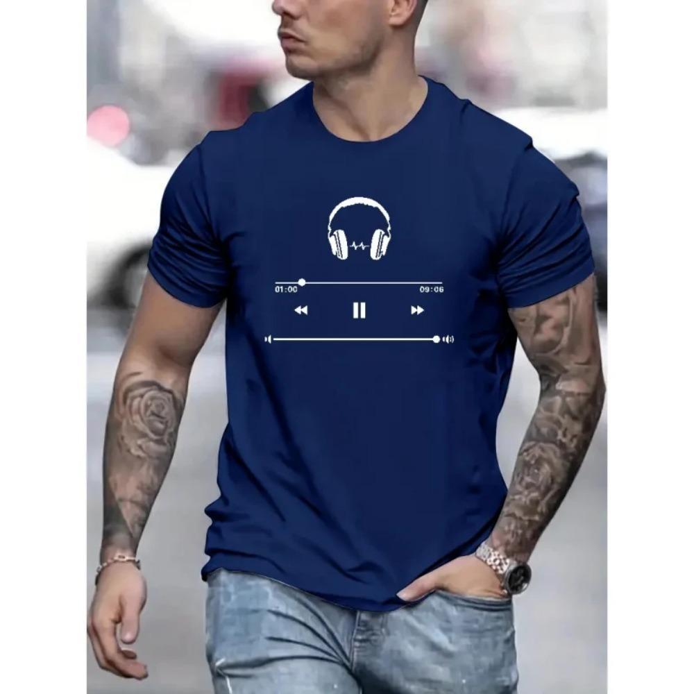 Music Lovers 3d Pattern Ανδρικό μπλουζάκι από βαμβακερό μεσαίο τέντωμα Trend Personality Ανδρικά καλοκαιρινά καθημερινά χαλαρά ρούχα ποιότητας