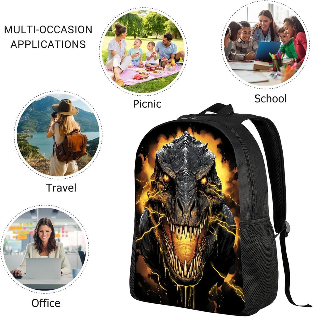 Dinosaurus Rugzak Voor Kinderen Jongens Meisjes, Coole Dino Rugzak, Kinderen Zwart Goud Bliksem Dinosaurus Schooltassen, Basisschool Midden