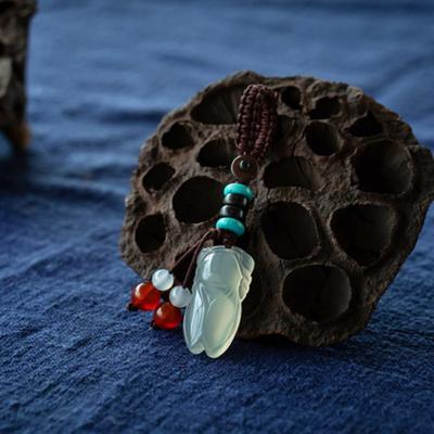 Retro Bag Hanging Ping An Keychain Beads Flower Lucky Stone Pendant Jewelry Ornaments Car Keyring Gifts