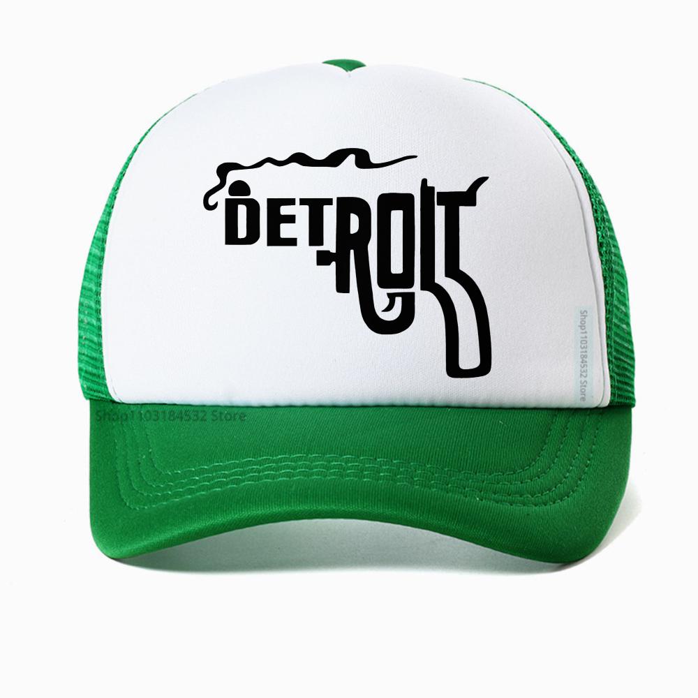 Men S Detroit Smoking Gun Cool Pistol Creative Pattern Print Baseball Cap Casual Summer Mesh Adjustable Snapback Hat Adjustable