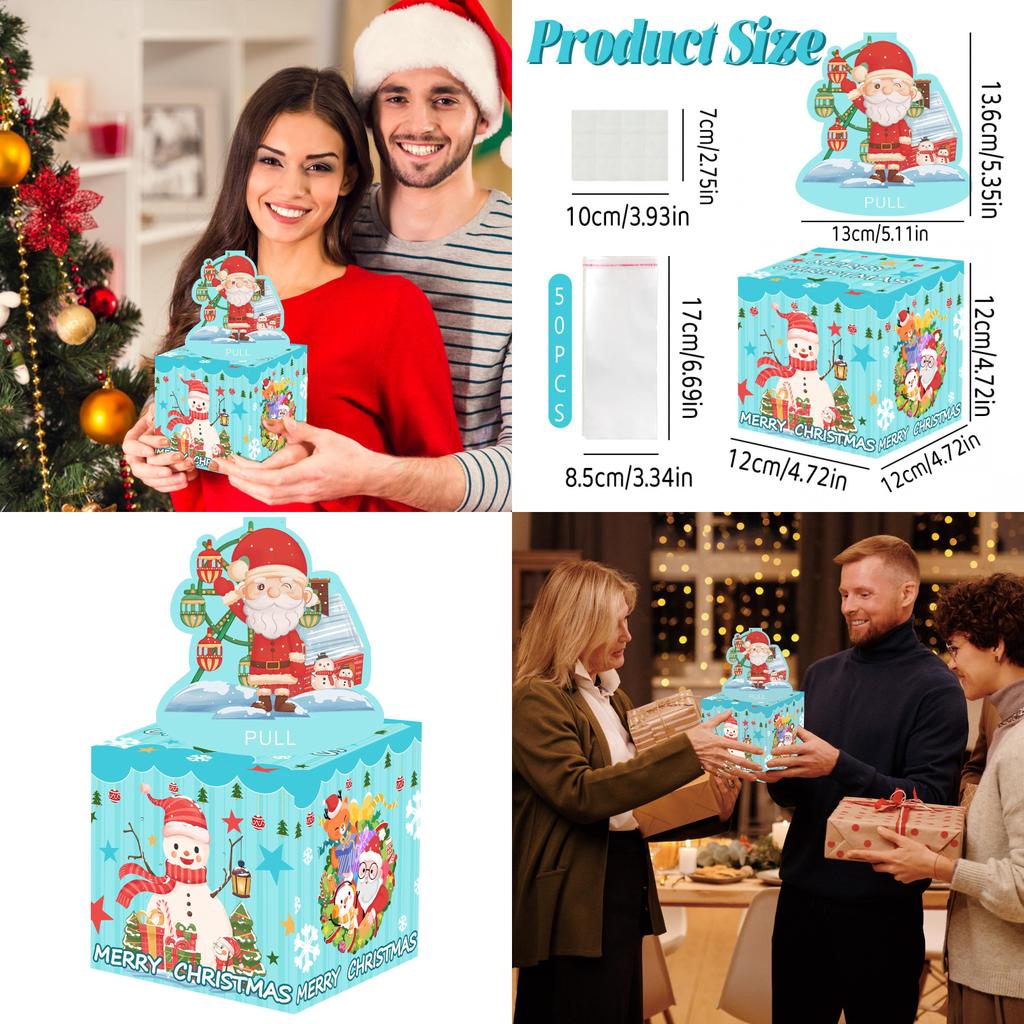 Blue Snowman Santa Claus Pattern Gift Box For Christmas Celebrations