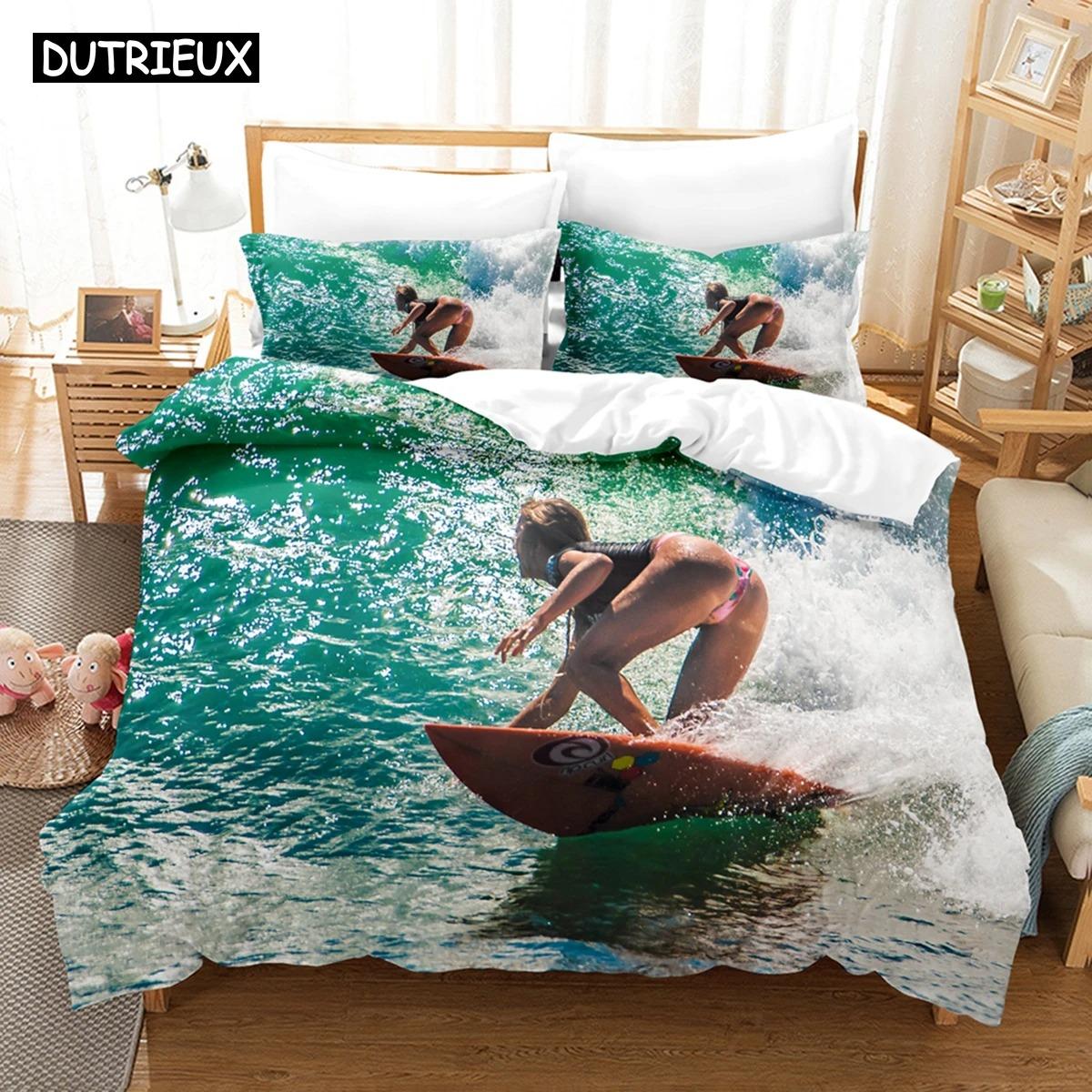 

3D Surfing On The Sea Bedding Sets Duvet Cover Set With Pillowcase Twin Full Queen King Bedclothes Bed Linen EU Single 135x200cm