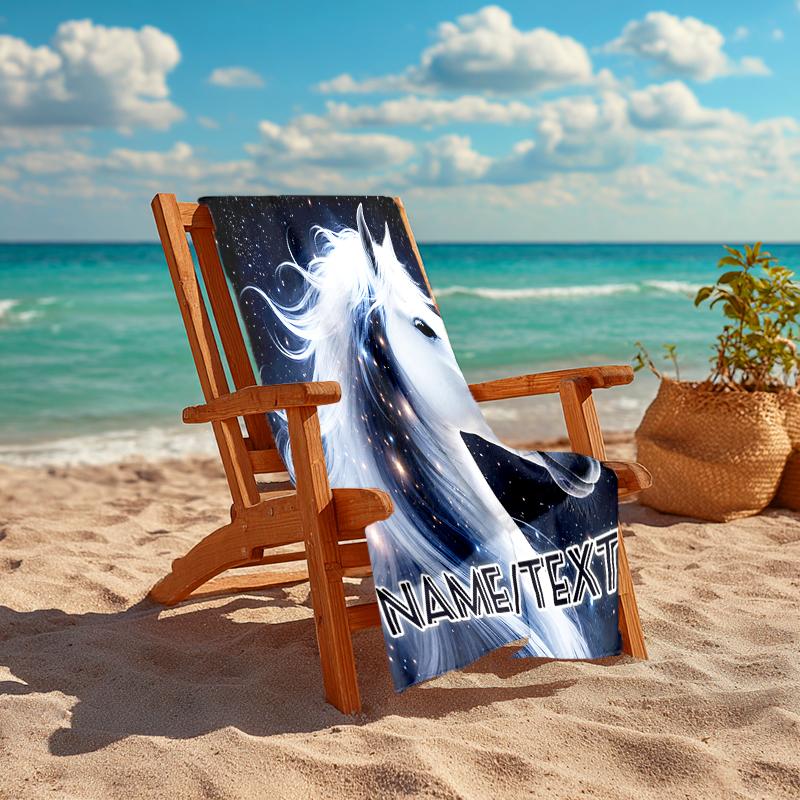 1PC Custom Name Celestial Horse Dreams Beach Towel Highly Absorbent And Sand-Resistant Towel for Swimming, Pool, Yoga, And Travel Lightweight