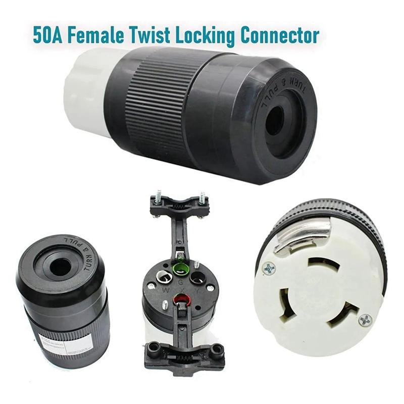 A03E-RV 50 Amp 125V/250V AC Power Inlet Plug Female Twist Locking Connector Black