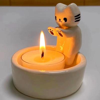 Cartoon Katze Kerzenhalter Katzen Teelicht Kerzenhalter Büro Zuhause Schreibtisch Dekorative Ornamente Niedlicher Kerzenständer