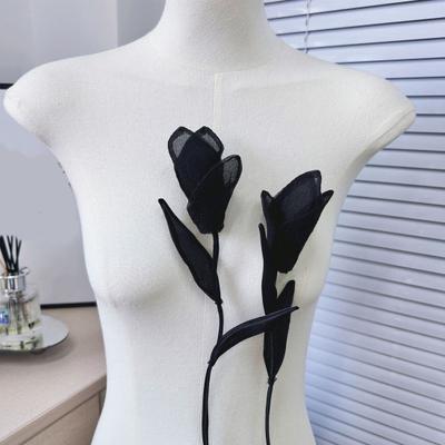 1 Pair Magnolia Flower Applique Organza 3D Sweater Dress Blouse Decor DIY Stitching Clothing Accessories Wedding Party Clothes Adornment