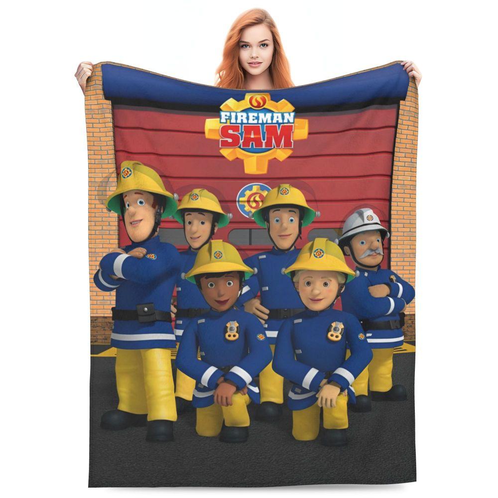 

Fireman Sam Company Cartoon Knitted Blanket Fleece Education Lightweight Throw Blanket for Bed Bedroom Quilt 80x60in