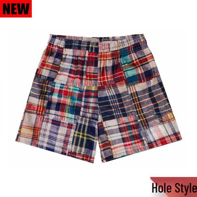 

Trendy Mesh Plaid Basketball Shorts - Breathable American Casual Style for College Students. Large